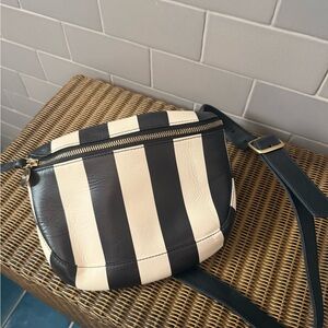 Clare V. Striped Black and Cream leather belt Bag